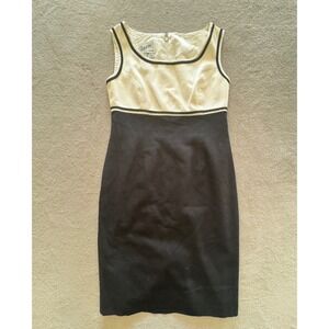 Scaasi Dress Black Cream Color Block Sheath Knee Length Sleeveless Zipper Size 6